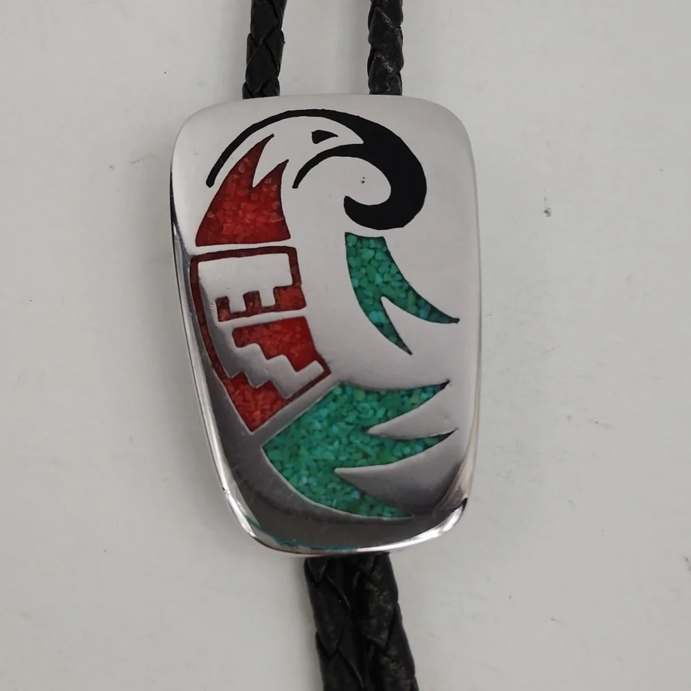 Vintage Bird Bolo Tie With Stone Chip Inlay